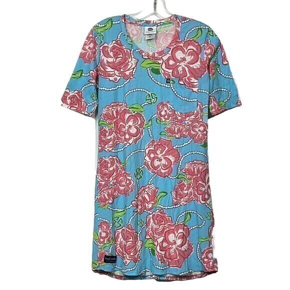 Simply Southern T Shirt Dress Size XS/Small Womens Blue Pink Floral Rose‎ Pearls - Picture 1 of 8